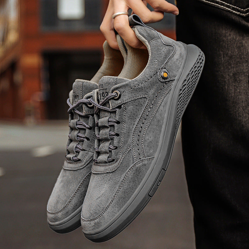 Men's Casual Suede Sneakers with Lace-Up Front and Low-Top Collar 0