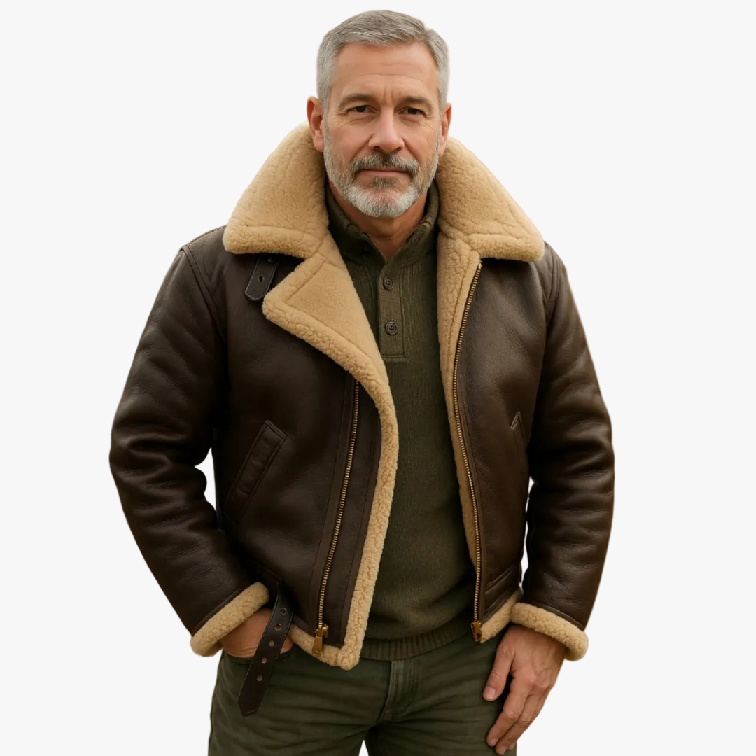 Men's Coated Jacket with Faux Shearling Trim and Asym Zip 1