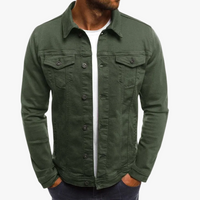 Men's Denim Trucker Jacket with Button Front and Flap Pockets 0