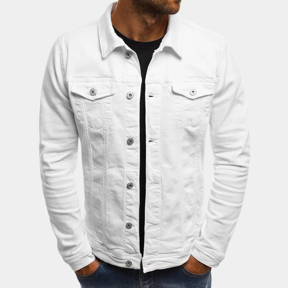 Men's Denim Trucker Jacket with Button Front and Flap Pockets 3