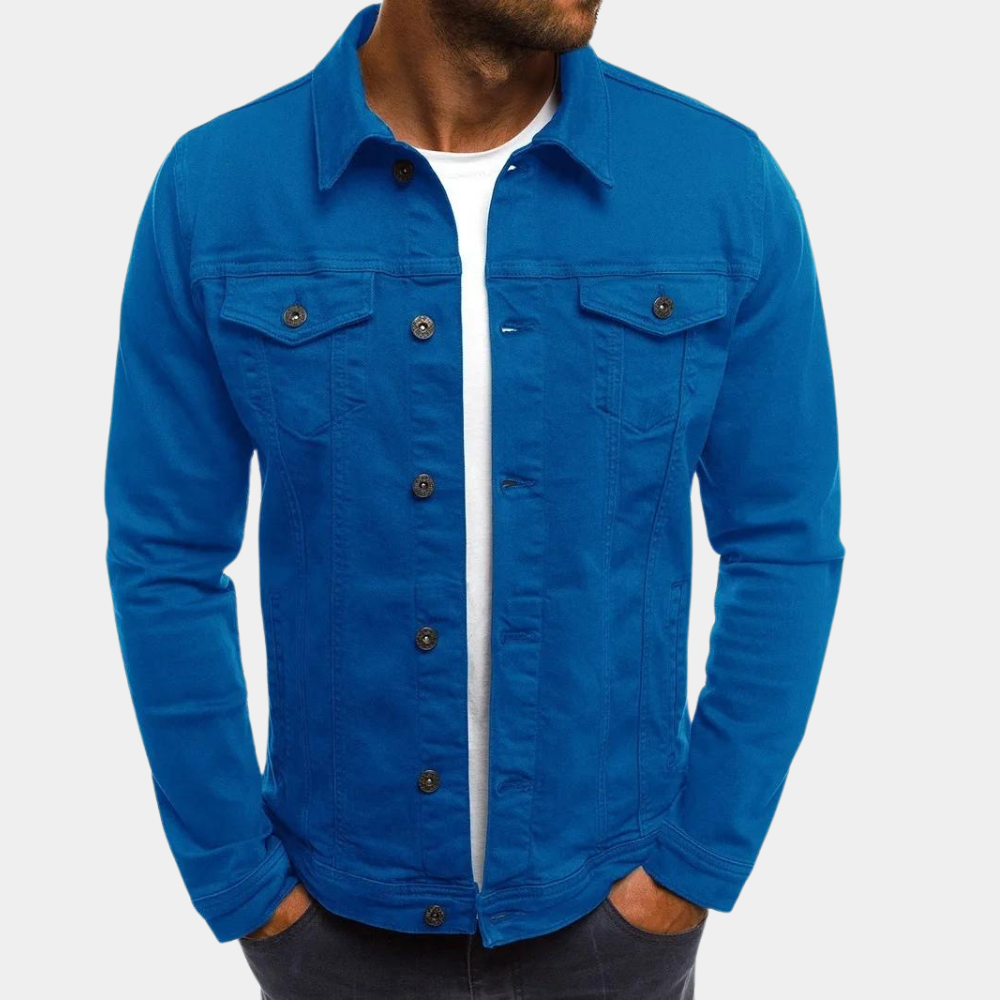 Men's Denim Trucker Jacket with Button Front and Flap Pockets 4