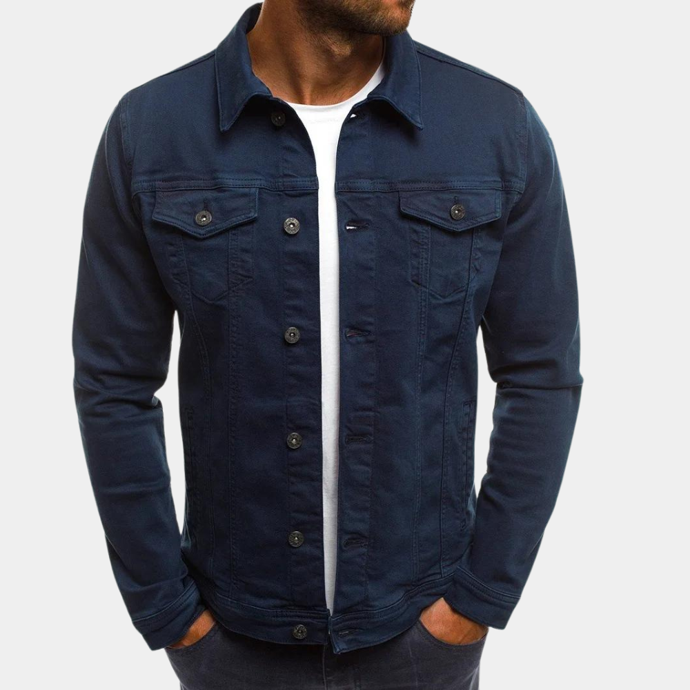 Men's Denim Trucker Jacket with Button Front and Flap Pockets 5