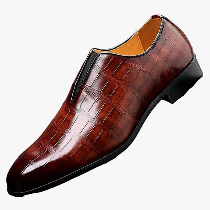 Men's Dress Synthetic Loafers with Croc Embossing and Slip-On Vamp 0