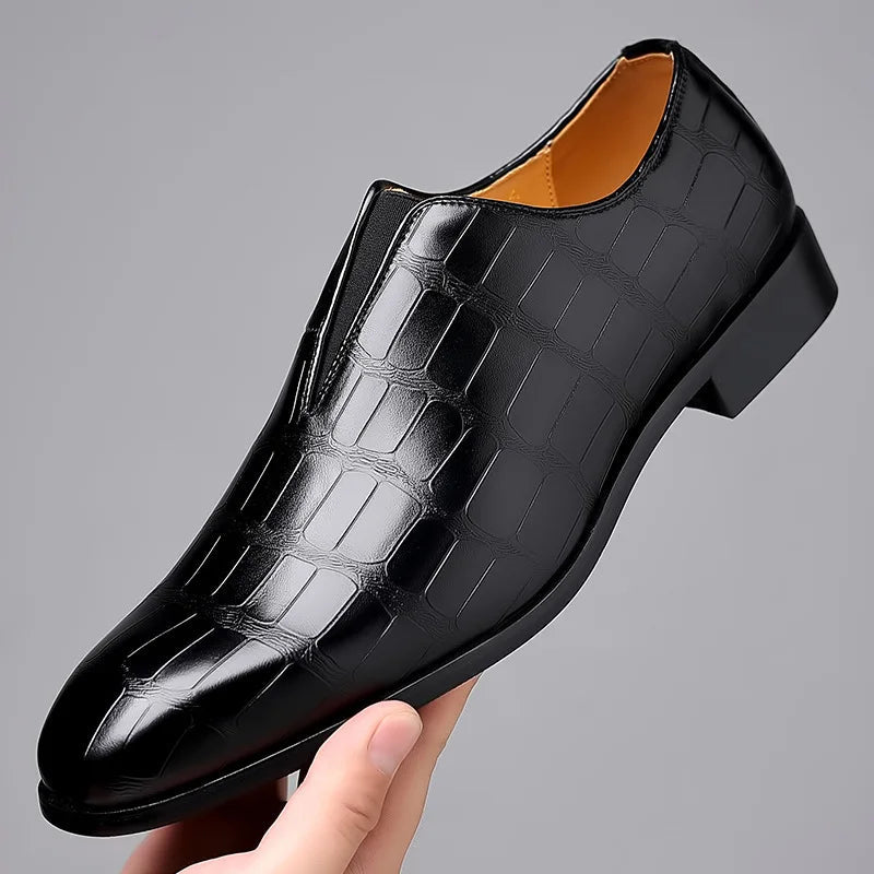 Men's Dress Synthetic Loafers with Croc Embossing and Slip-On Vamp 1