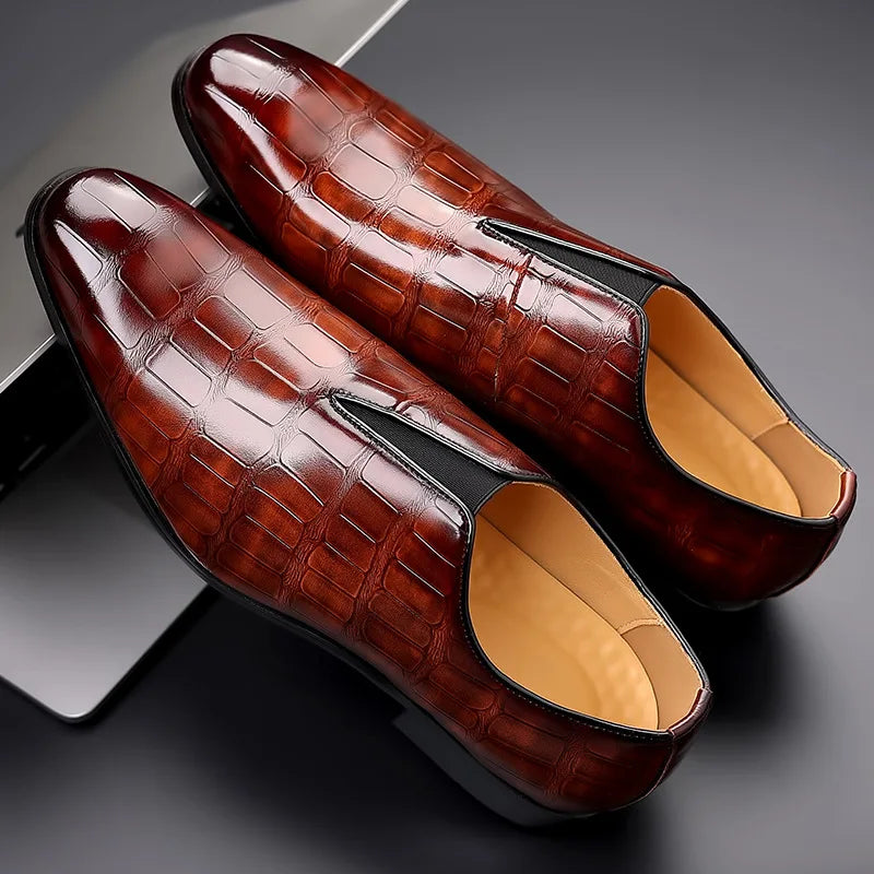 Men's Dress Synthetic Loafers with Croc Embossing and Slip-On Vamp 3