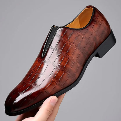 Men's Dress Synthetic Loafers with Croc Embossing and Slip-On Vamp 4