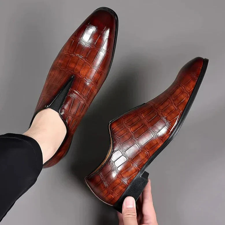 Men's Dress Synthetic Loafers with Croc Embossing and Slip-On Vamp 5