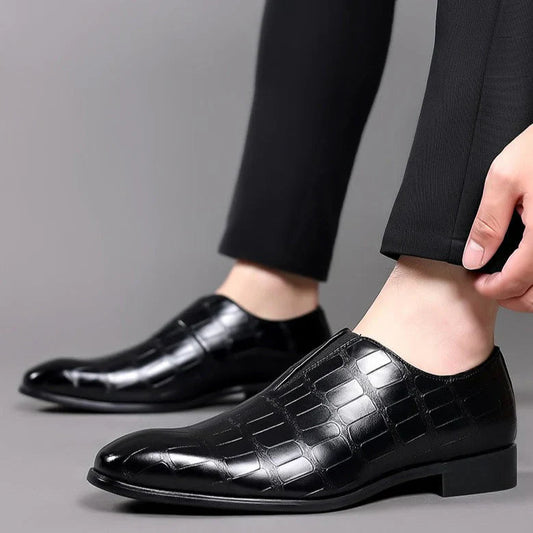 Men's Dress Synthetic Loafers with Croc Embossing and Slip-On Vamp 6