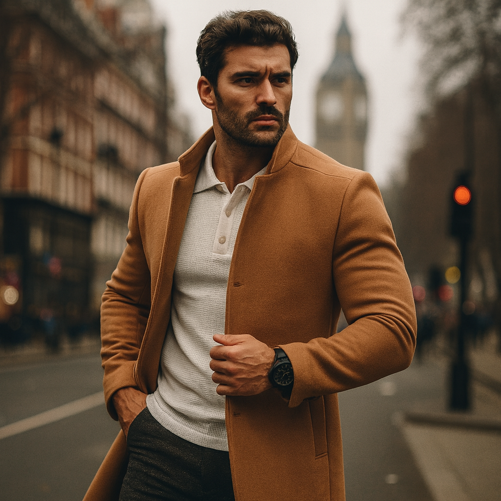 Men's Felted Blazer with Stand Collar and Button Front 1