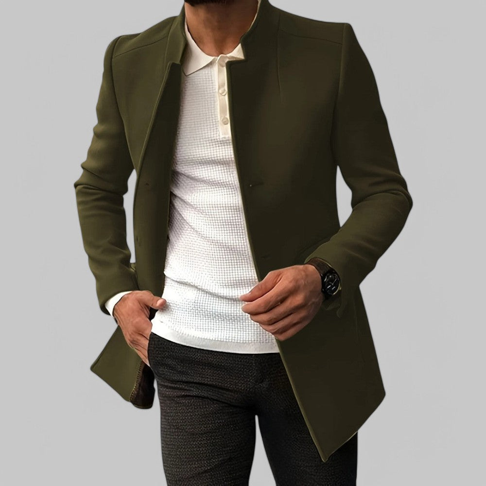Men's Felted Blazer with Stand Collar and Button Front 10