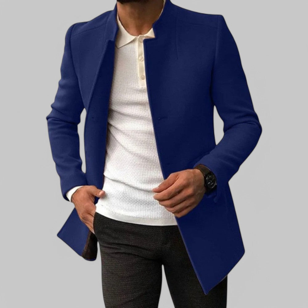 Men's Felted Blazer with Stand Collar and Button Front 11