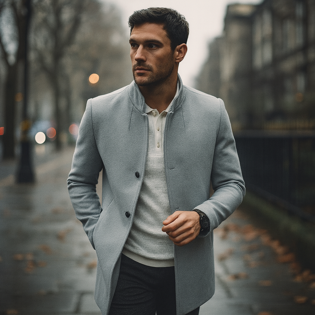 Men's Felted Blazer with Stand Collar and Button Front 6