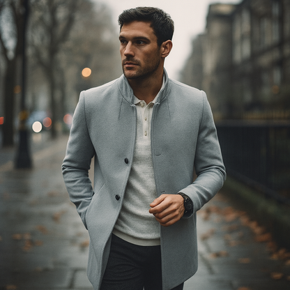 Men's Felted Blazer with Stand Collar and Button Front 6