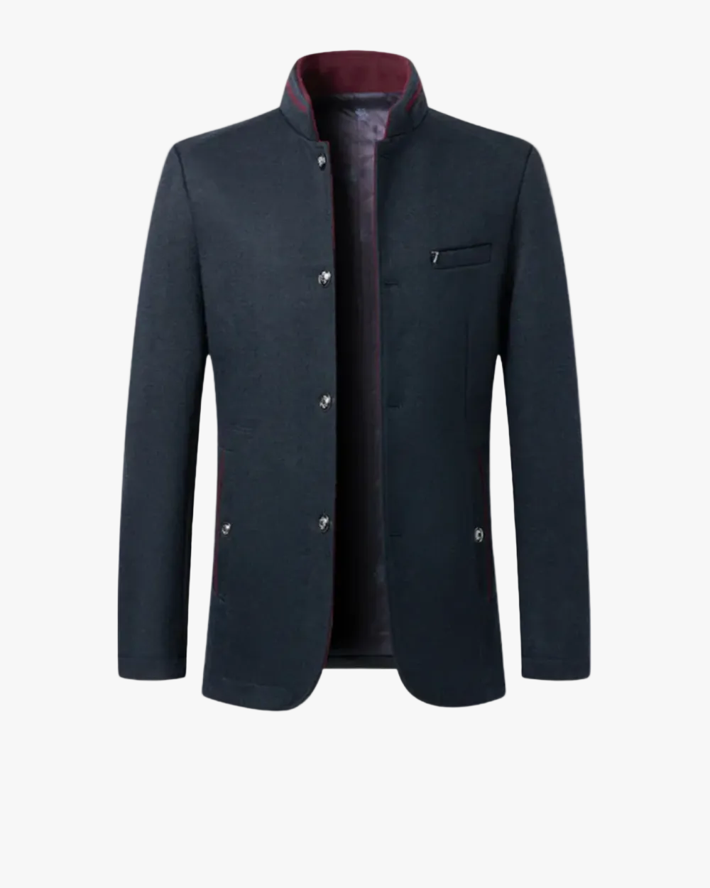 Men's Formal Woven Blazer with Stand Collar and Button Front 0