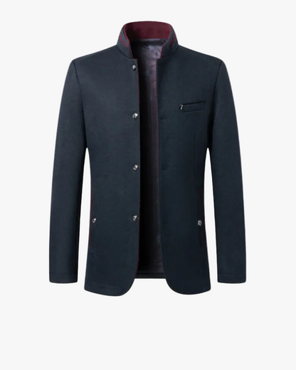 Men's Formal Woven Blazer with Stand Collar and Button Front 0