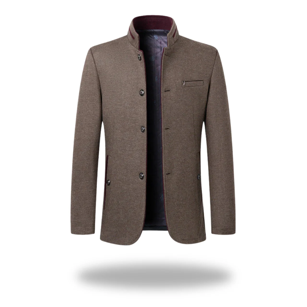 Men's Formal Woven Blazer with Stand Collar and Button Front 1