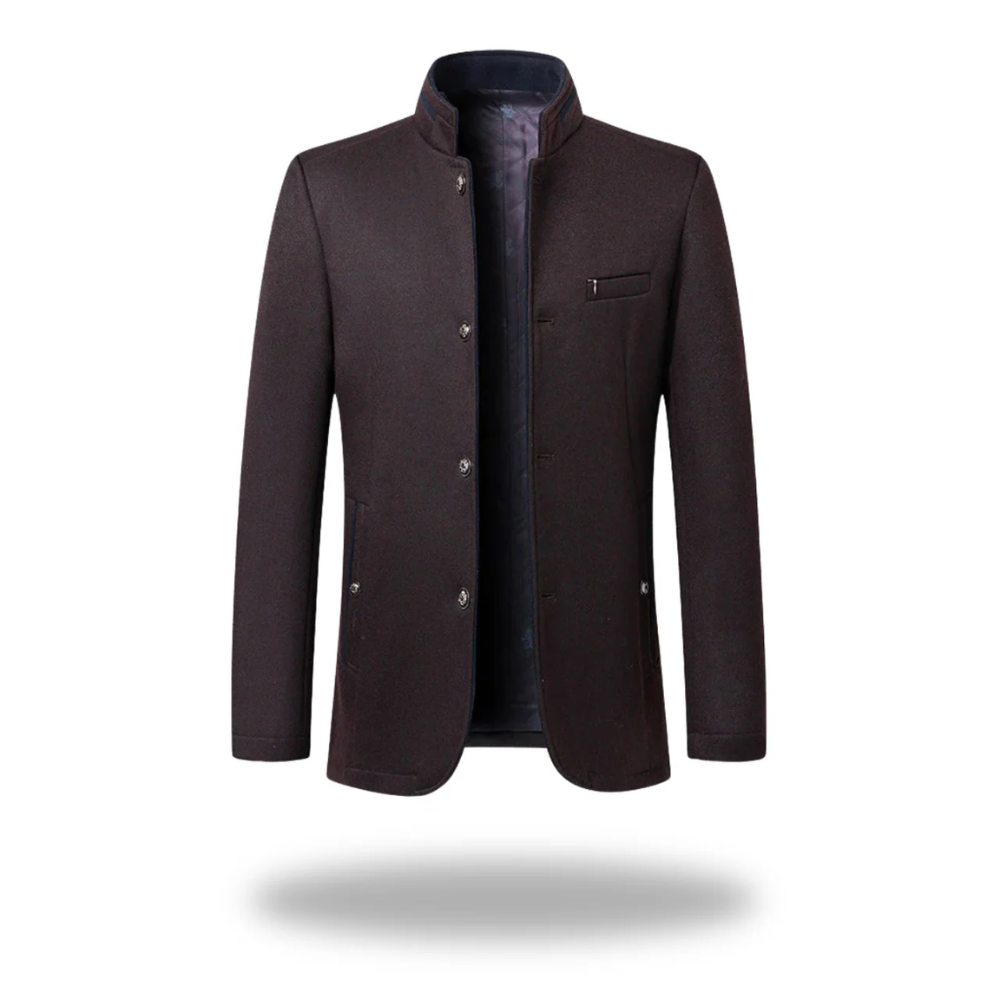 Men's Formal Woven Blazer with Stand Collar and Button Front 2
