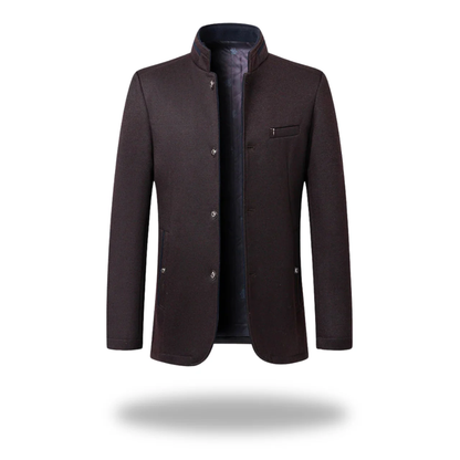 Men's Formal Woven Blazer with Stand Collar and Button Front 2