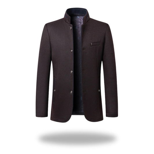 Men's Formal Woven Blazer with Stand Collar and Button Front 2