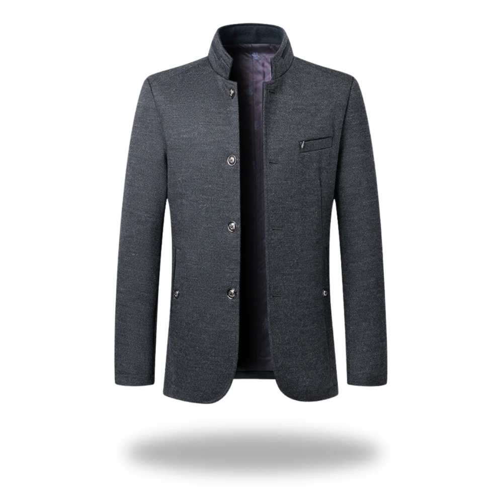 Men's Formal Woven Blazer with Stand Collar and Button Front 3