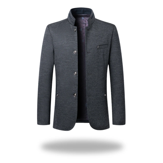 Men's Formal Woven Blazer with Stand Collar and Button Front 3