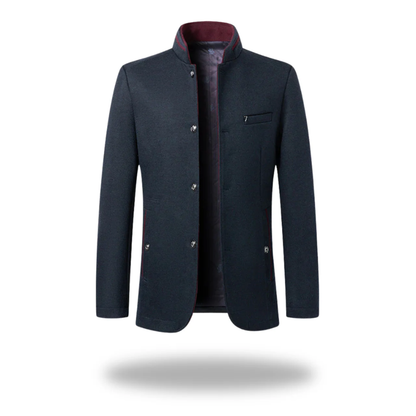 Men's Formal Woven Blazer with Stand Collar and Button Front 4