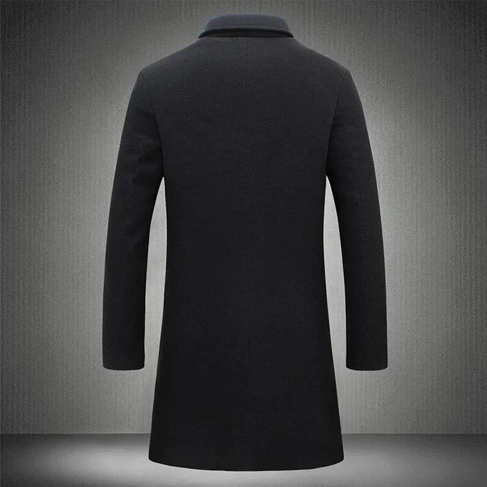 Men's Formal Woven Long Coat with Notched Lapel and Pockets 3