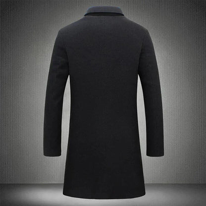 Men's Formal Woven Long Coat with Notched Lapel and Pockets 3