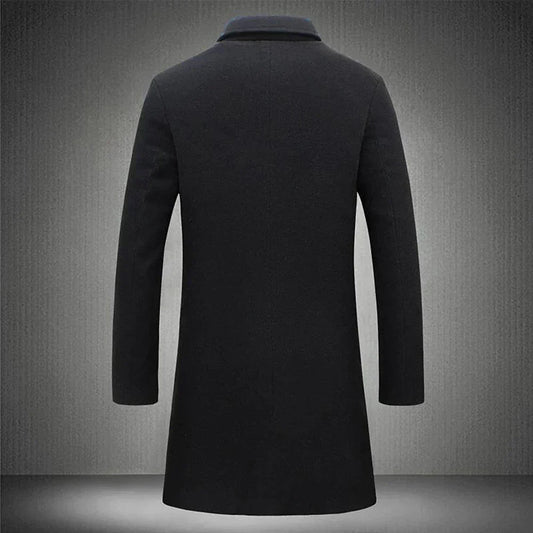 Men's Formal Woven Long Coat with Notched Lapel and Pockets 3
