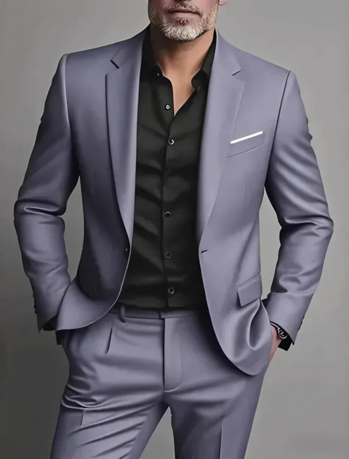 Men's Formal Woven Suit Set with Notched Lapels and One-Button Blazer 1