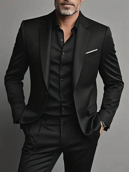 Men's Formal Woven Suit Set with Notched Lapels and One-Button Blazer 3