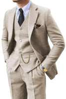 Men's Herringbone Woven Suit Set with Notched Lapel and Vest 0