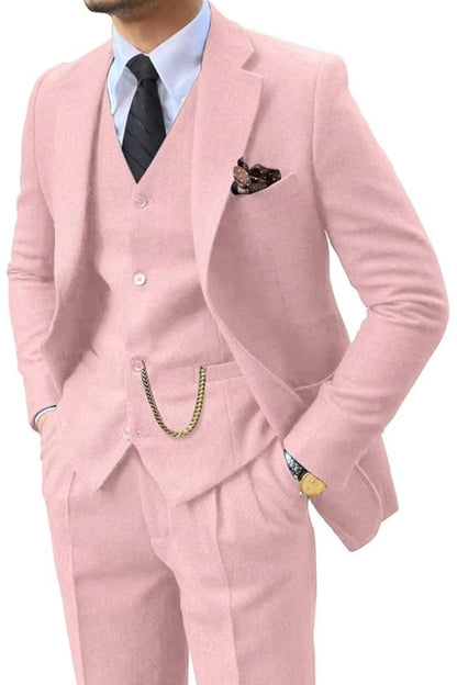 Men's Herringbone Woven Suit Set with Notched Lapel and Vest 10