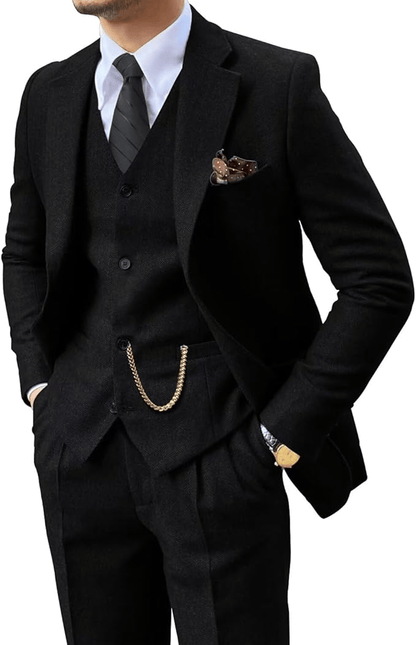 Men's Herringbone Woven Suit Set with Notched Lapel and Vest 2