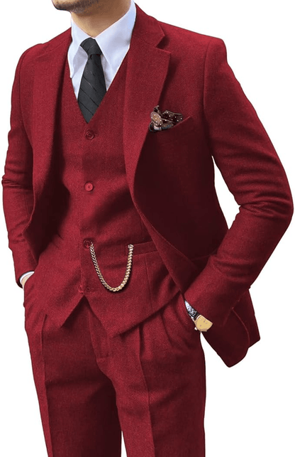 Men's Herringbone Woven Suit Set with Notched Lapel and Vest 4