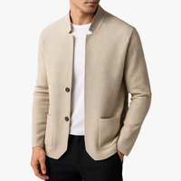 Men's Knit Cardigan with Stand Collar and Patch Pockets 0
