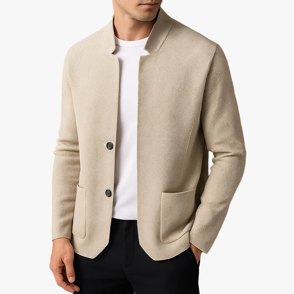 Men's Knit Cardigan with Stand Collar and Patch Pockets 0