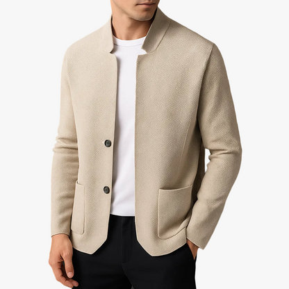 Men's Knit Cardigan with Stand Collar and Patch Pockets 0