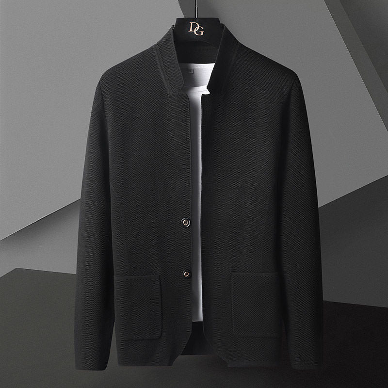 Men's Knit Cardigan with Stand Collar and Patch Pockets 2