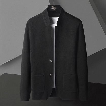 Men's Knit Cardigan with Stand Collar and Patch Pockets 2