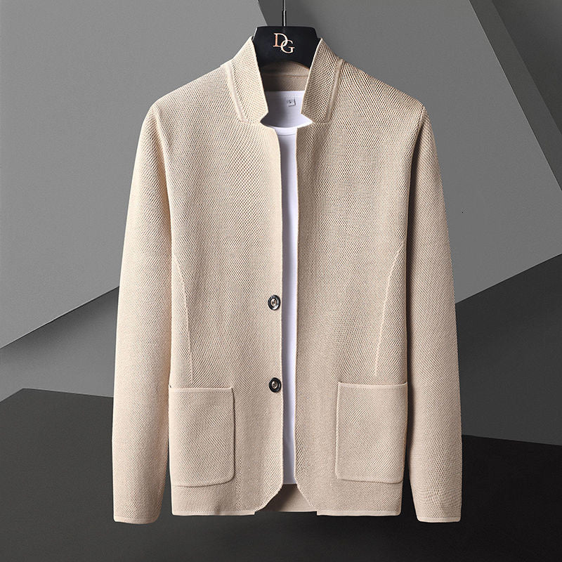 Men's Knit Cardigan with Stand Collar and Patch Pockets 3