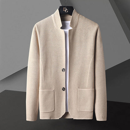 Men's Knit Cardigan with Stand Collar and Patch Pockets 3