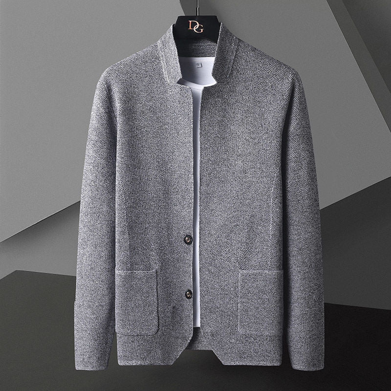 Men's Knit Cardigan with Stand Collar and Patch Pockets 5