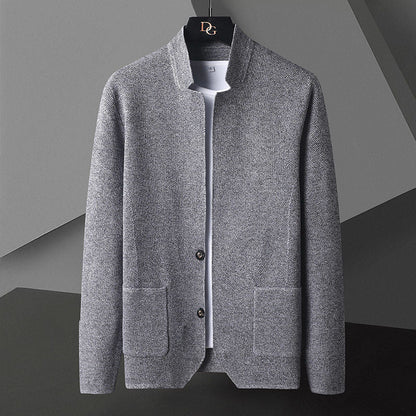 Men's Knit Cardigan with Stand Collar and Patch Pockets 5