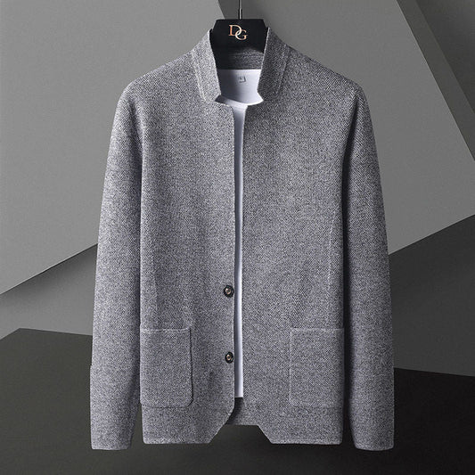 Men's Knit Cardigan with Stand Collar and Patch Pockets 5