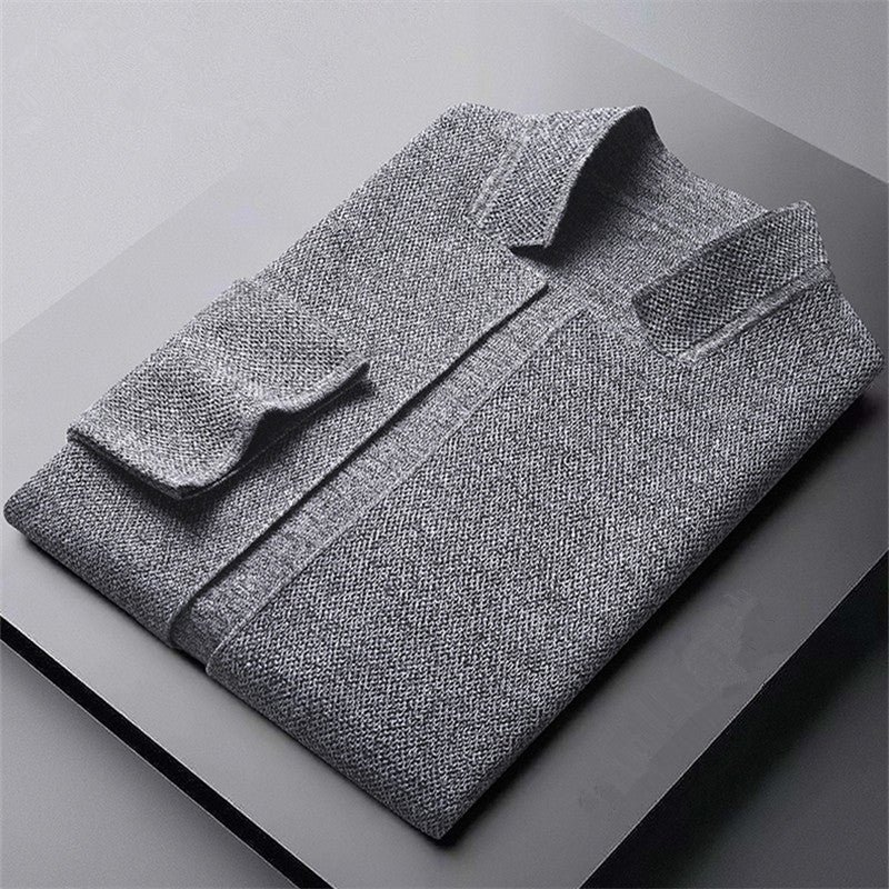 Men's Knit Cardigan with Stand Collar and Patch Pockets 6