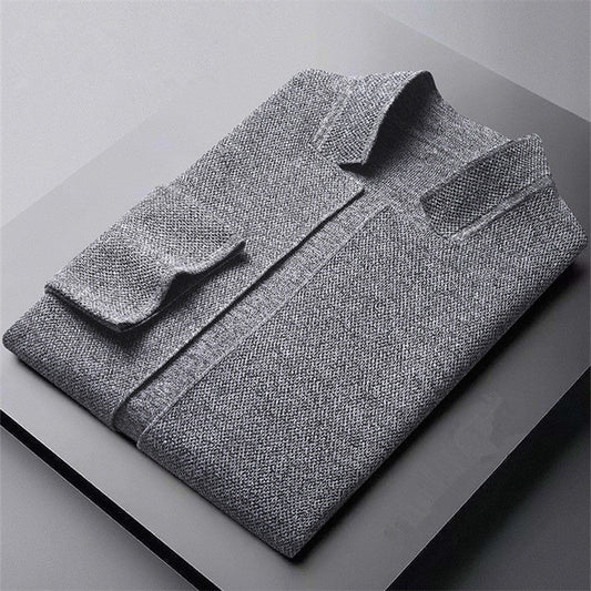 Men's Knit Cardigan with Stand Collar and Patch Pockets 6