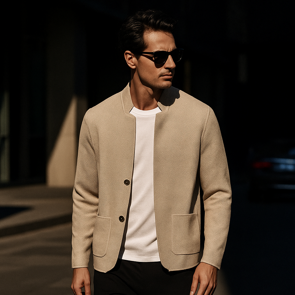 Men's Knit Cardigan with Stand Collar and Patch Pockets 8
