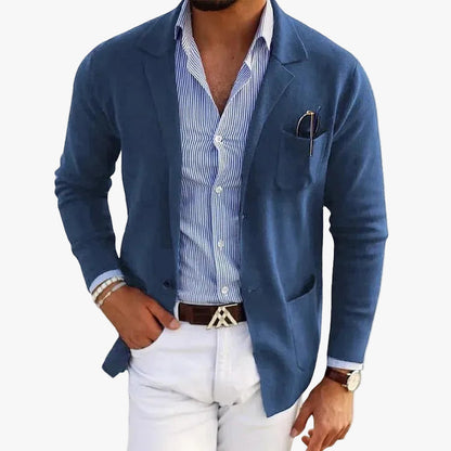 Men's Knit Coat with Notch Lapels and Patch Pockets 0