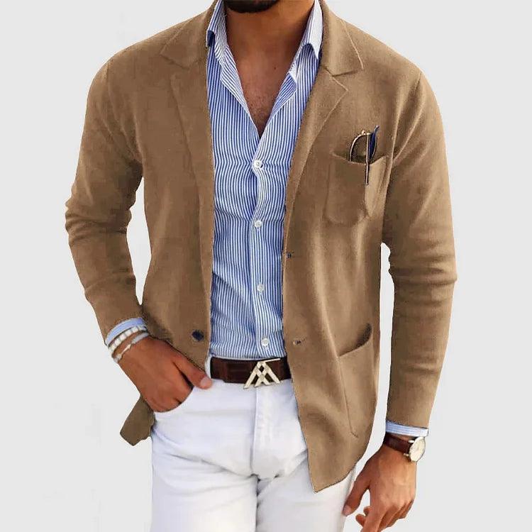 Men's Knit Coat with Notch Lapels and Patch Pockets 1